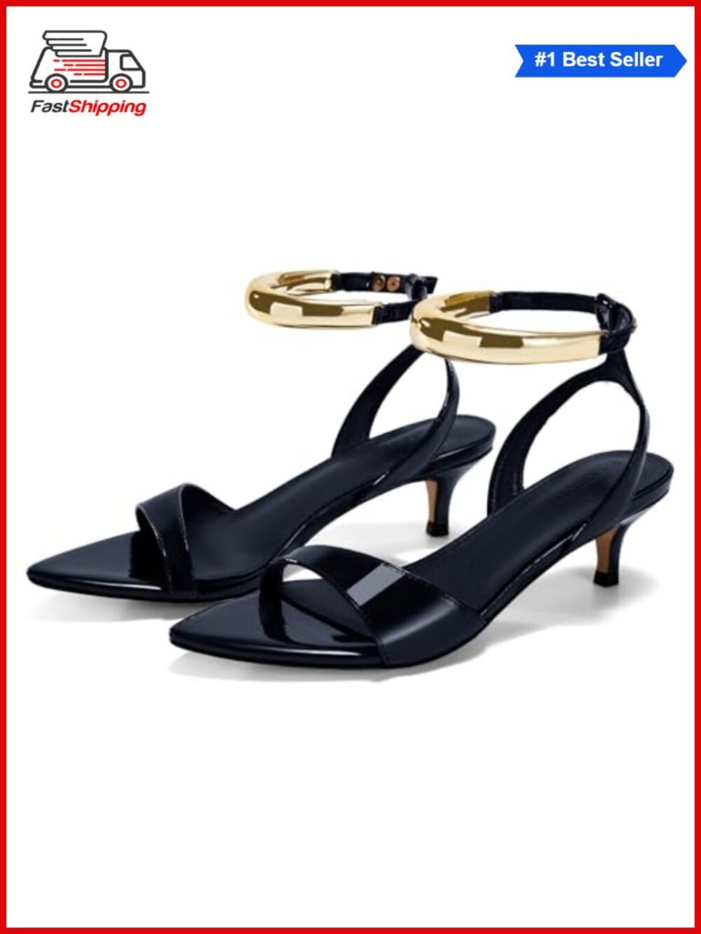 ✨Coutgo Women's Pointed Toe Kitten Heel Faux Leather Sandals
